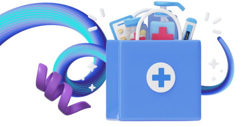 Wellness shopping bag with health products and sparkles