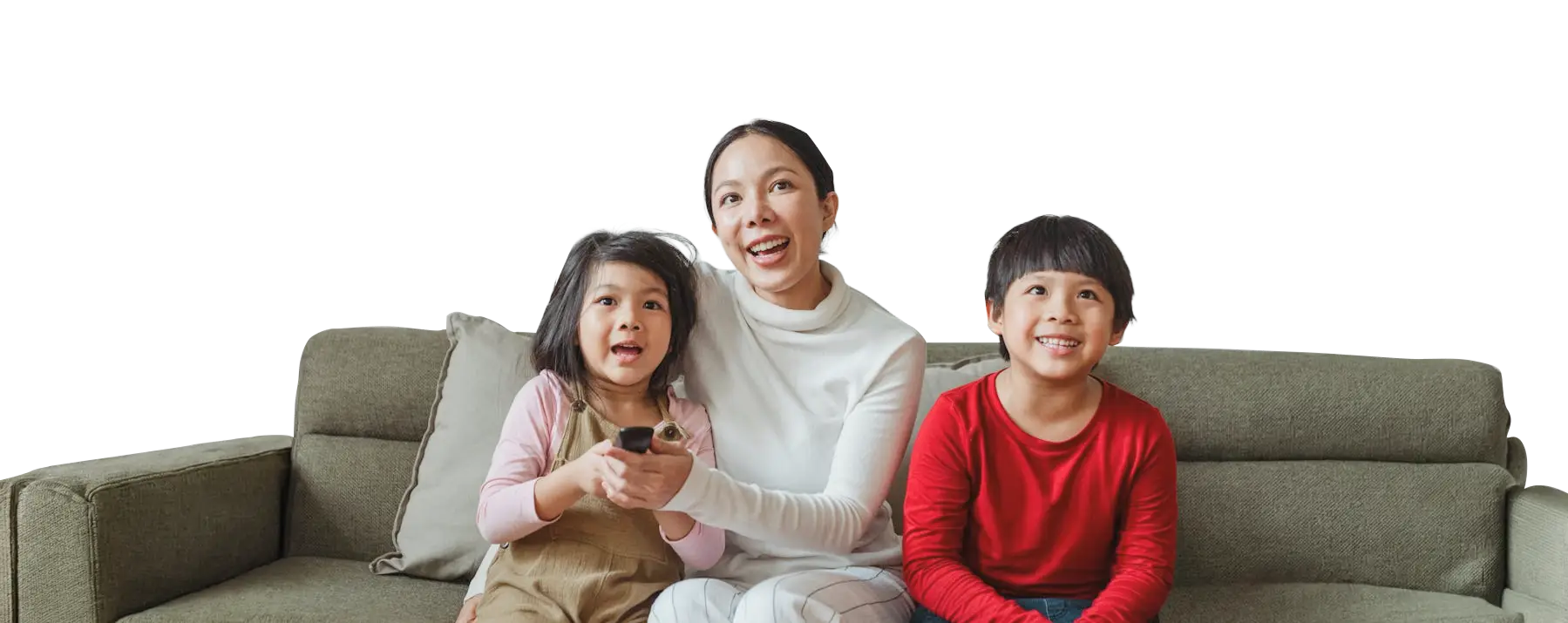 Family sitting together on a couch