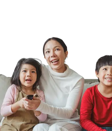 Family sitting together on a couch