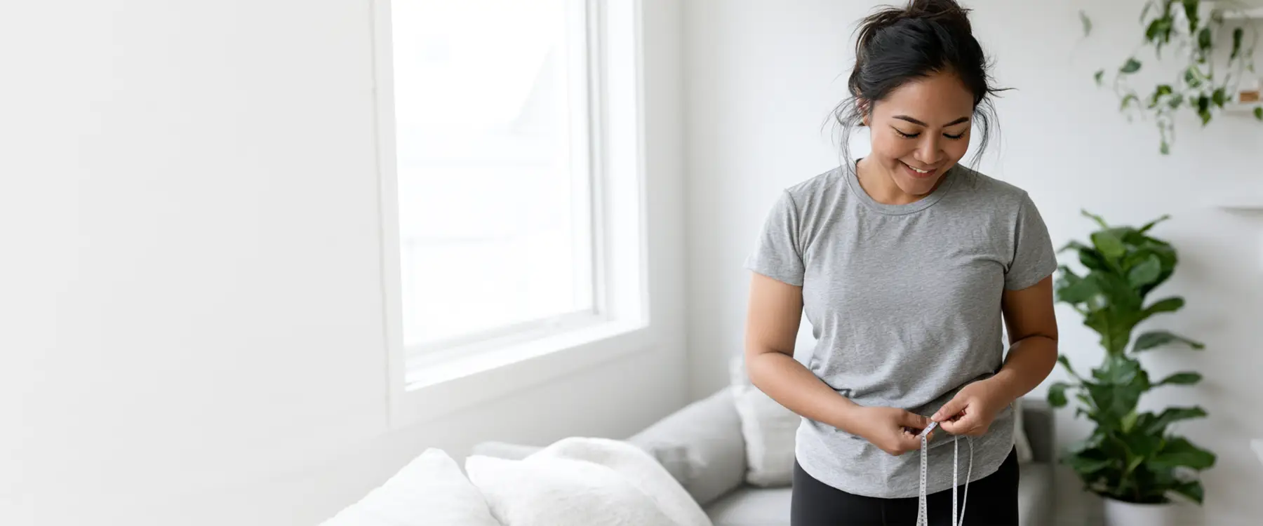Woman measuring waist with a tape measure